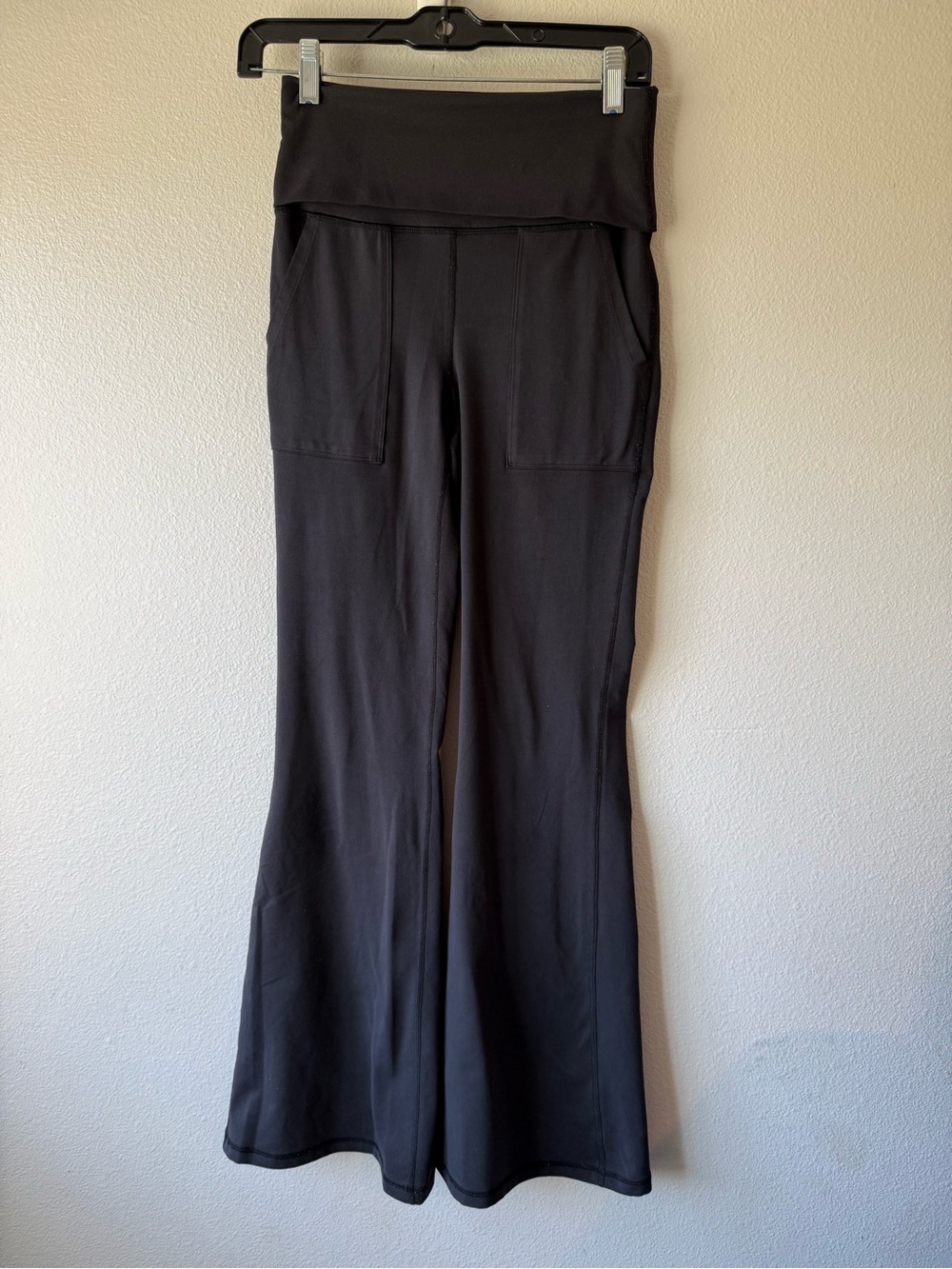 aerie Black High-Waist Flare Yoga Pants with Fold-Over Waistband